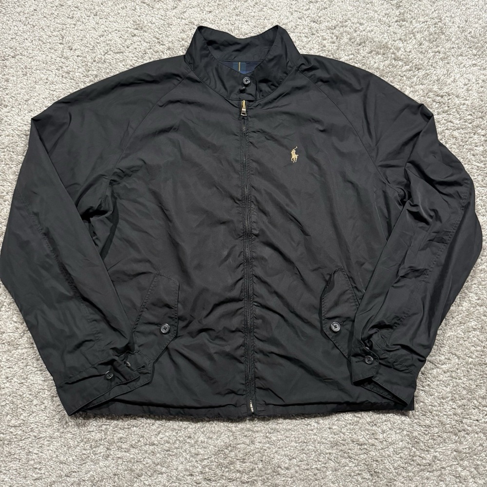 Polo Ralph Lauren Men's Full Zip Jacket Plaid Lining SZ XL Mock Neck Black